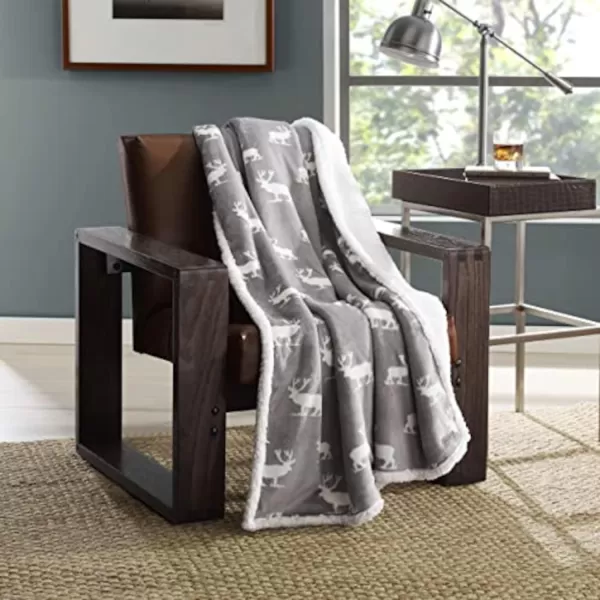 imageEddie Bauer UltraPlush Collection Throw BlanketReversible Sherpa Fleece Cover Soft amp Cozy Perfect for Bed or Couch Emperor PenguinElk Stance Grey