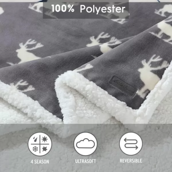imageEddie Bauer UltraPlush Collection Throw BlanketReversible Sherpa Fleece Cover Soft amp Cozy Perfect for Bed or Couch Emperor PenguinElk Stance Grey