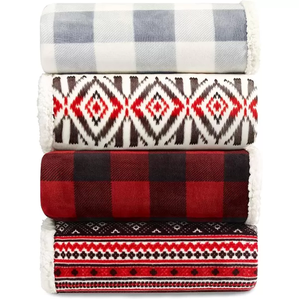 imageEddie Bauer UltraPlush Collection Throw BlanketReversible Sherpa Fleece Cover Soft amp Cozy Perfect for Bed or Couch Emperor PenguinFair Isle RedBlack