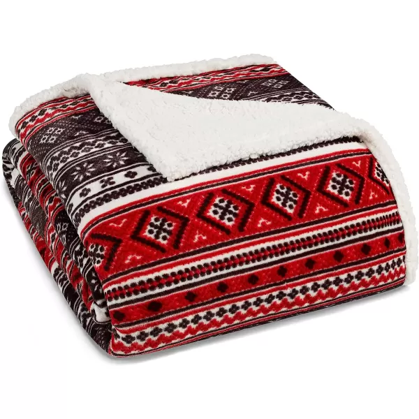 imageEddie Bauer UltraPlush Collection Throw BlanketReversible Sherpa Fleece Cover Soft amp Cozy Perfect for Bed or Couch Emperor PenguinFair Isle RedBlack