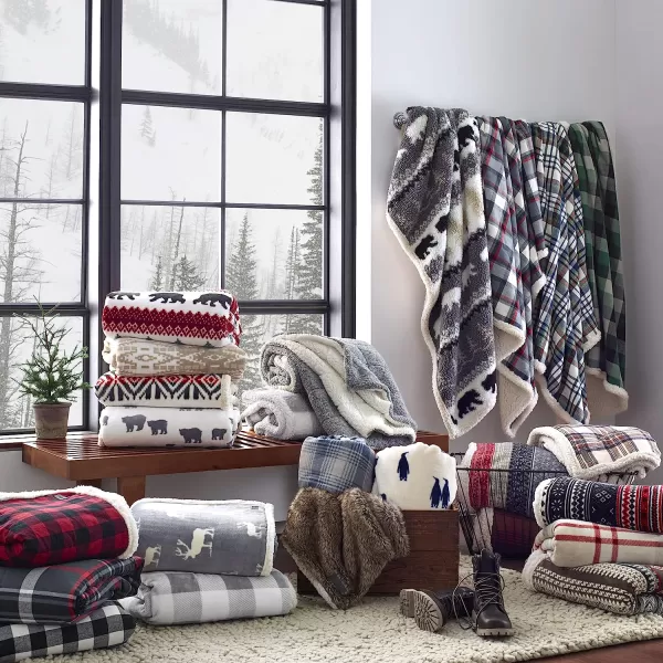 imageEddie Bauer UltraPlush Collection Throw BlanketReversible Sherpa Fleece Cover Soft amp Cozy Perfect for Bed or Couch Emperor PenguinGrizzly Peak Red