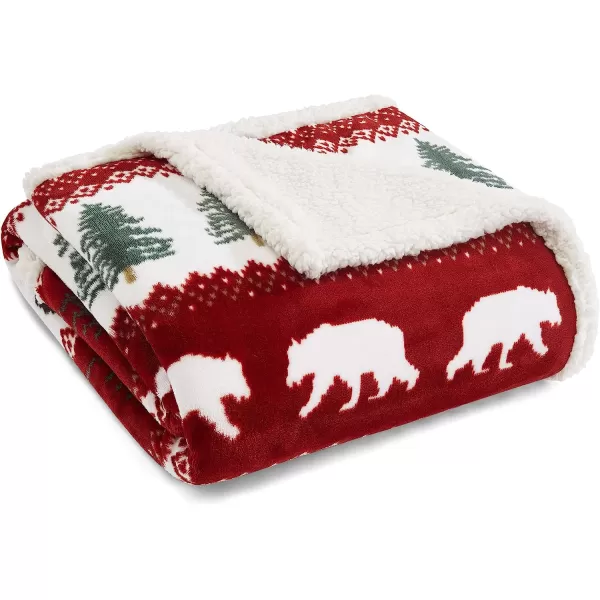 imageEddie Bauer UltraPlush Collection Throw BlanketReversible Sherpa Fleece Cover Soft amp Cozy Perfect for Bed or Couch Emperor PenguinGrizzly Peak Red