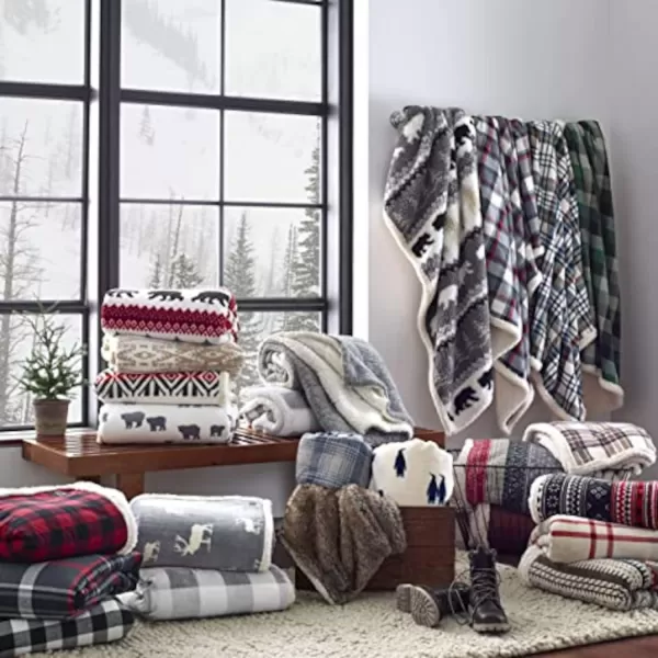 imageEddie Bauer UltraPlush Collection Throw BlanketReversible Sherpa Fleece Cover Soft amp Cozy Perfect for Bed or Couch Emperor PenguinMountain Village Red