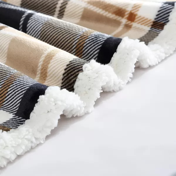 imageEddie Bauer UltraPlush Collection Throw BlanketReversible Sherpa Fleece Cover Soft amp Cozy Perfect for Bed or Couch Emperor PenguinRugged Plaid Beige