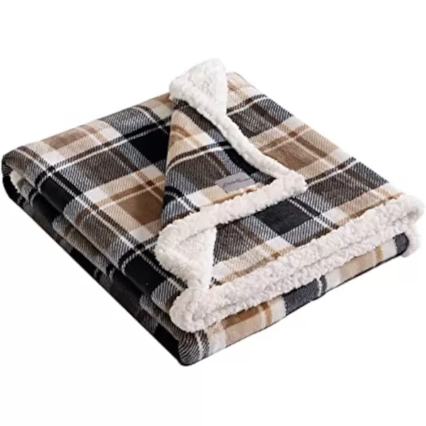 imageEddie Bauer UltraPlush Collection Throw BlanketReversible Sherpa Fleece Cover Soft amp Cozy Perfect for Bed or Couch Emperor PenguinRugged Plaid Beige
