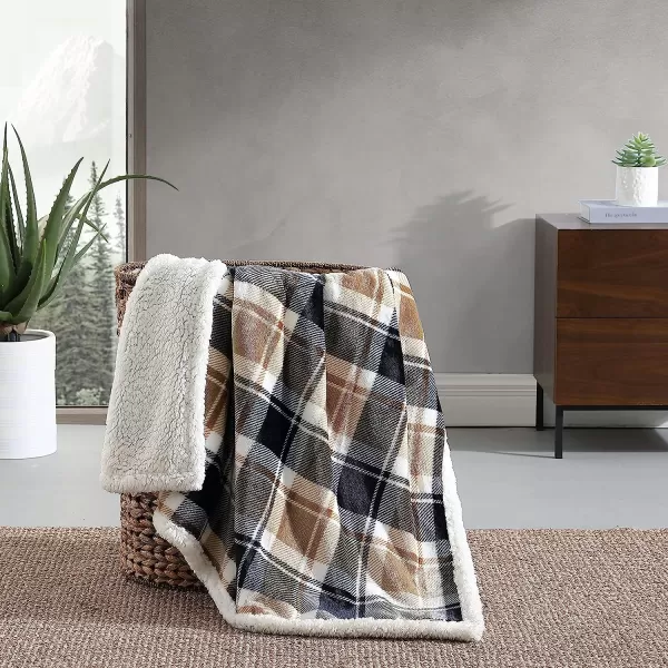 imageEddie Bauer UltraPlush Collection Throw BlanketReversible Sherpa Fleece Cover Soft amp Cozy Perfect for Bed or Couch Emperor PenguinRugged Plaid Beige
