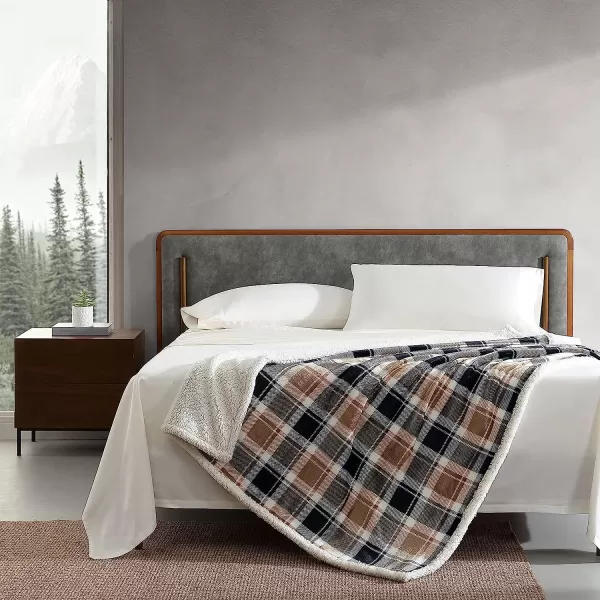 imageEddie Bauer UltraPlush Collection Throw BlanketReversible Sherpa Fleece Cover Soft amp Cozy Perfect for Bed or Couch Emperor PenguinRugged Plaid Beige
