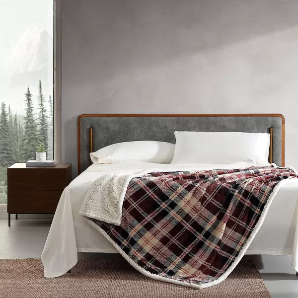 imageEddie Bauer UltraPlush Collection Throw BlanketReversible Sherpa Fleece Cover Soft amp Cozy Perfect for Bed or Couch Emperor PenguinTrailhead Plaid Red
