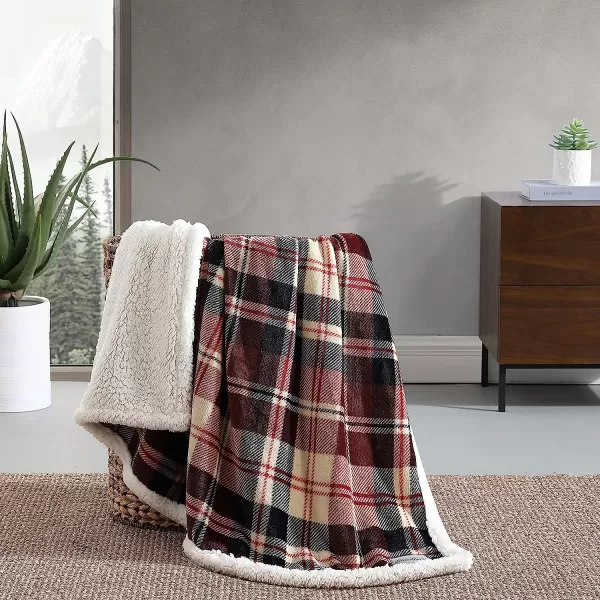 imageEddie Bauer UltraPlush Collection Throw BlanketReversible Sherpa Fleece Cover Soft amp Cozy Perfect for Bed or Couch Emperor PenguinTrailhead Plaid Red
