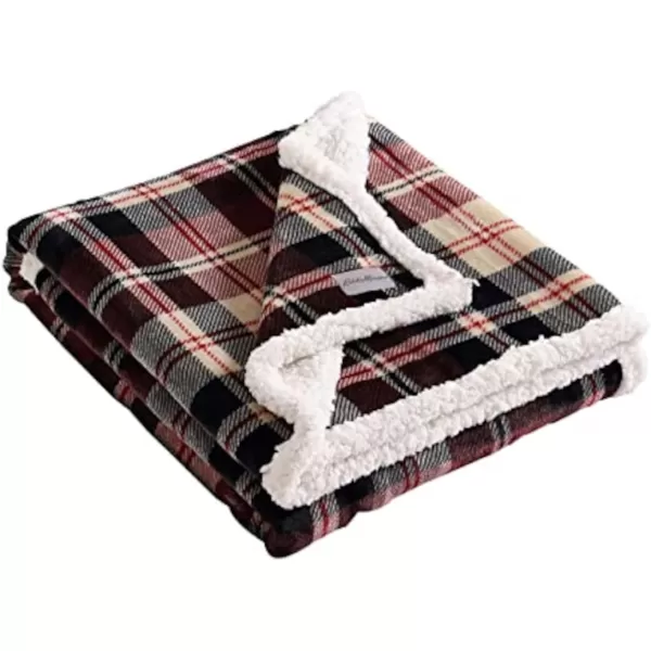 imageEddie Bauer UltraPlush Collection Throw BlanketReversible Sherpa Fleece Cover Soft amp Cozy Perfect for Bed or Couch Emperor PenguinTrailhead Plaid Red