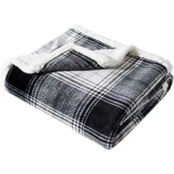 imageEddie Bauer UltraPlush Collection Throw BlanketReversible Sherpa Fleece Cover Soft amp Cozy Perfect for Bed or Couch Emperor PenguinVail Plaid CharcoalIvory