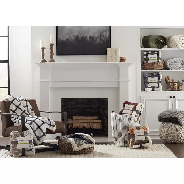 imageEddie Bauer UltraPlush Collection Throw BlanketReversible Sherpa Fleece Cover Soft amp Cozy Perfect for Bed or Couch Emperor PenguinVail Plaid CharcoalIvory