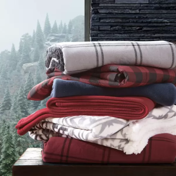 imageEddie Bauer UltraPlush Collection Throw BlanketReversible Sherpa Fleece Cover Soft amp Cozy Perfect for Bed or Couch RedDark SmokeThrow BlueLight Grey