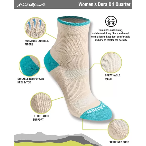 imageEddie Bauer Womens Dura Dri Moisture Control 6Pair Quarter SocksBright Stripe Assorted 6 Pairs