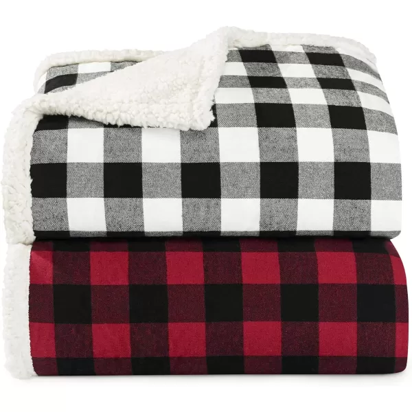 imageEddie BauerPolyester Throw Blanket with Pillow Reversible FlannelSherpa Bedding Set Buffalo Plaid Home Decor for All Seasons 1 Count Pack of 1 RedBlack CheckBlackWhite Check
