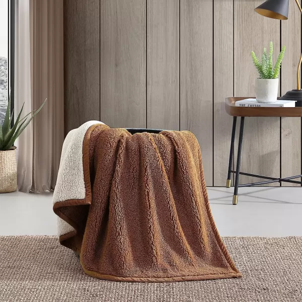 imageEddie BauerThrow Blanket Ultra Soft Plush Sherpa Home Dcor Reversible All Season Bedding Solid BrownIvory 50 x 60Throw Solid BrownIvory