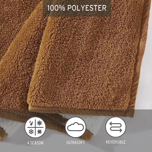 imageEddie BauerThrow Blanket Ultra Soft Plush Sherpa Home Dcor Reversible All Season Bedding Solid BrownIvory 50 x 60Throw Solid BrownIvory