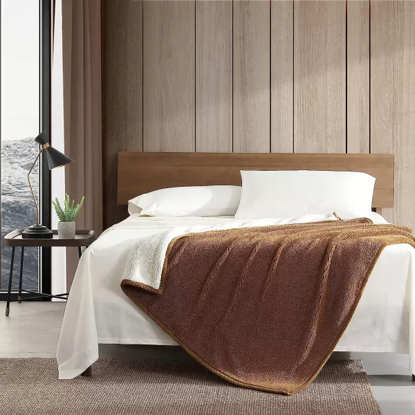imageEddie BauerThrow Blanket Ultra Soft Plush Sherpa Home Dcor Reversible All Season Bedding Solid BrownIvory 50 x 60Throw Solid BrownIvory