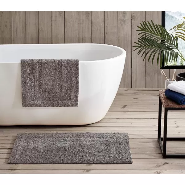 imageEddie Bauer  Bathroom Rug Runner Soft Tufted Cotton Bathroom Decor Super Absorbent amp Quick Dry Logan Light Grey 60 x 22Chrome Grey 2 Piece