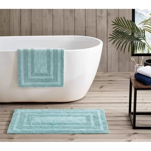 imageEddie Bauer  Bathroom Rug Runner Soft Tufted Cotton Bathroom Decor Super Absorbent amp Quick Dry Logan Light Grey 60 x 22Turquoise 2 Piece