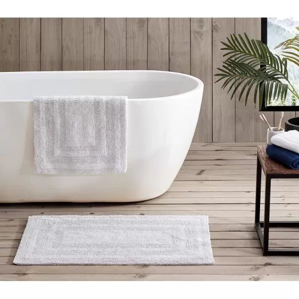 imageEddie Bauer  Bathroom Rug Runner Soft Tufted Cotton Bathroom Decor Super Absorbent amp Quick Dry Logan Light Grey 60 x 22White 2 Piece