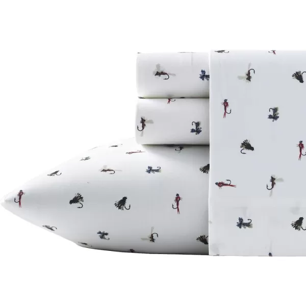imageEddie Bauer  Full Sheets Cotton Percale Bedding Set Crisp amp Cool Home Decor Eddies Oar Blue FullFull Fishing Flies WhiteMulti
