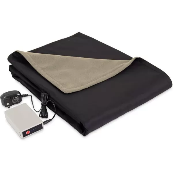 imageEddie Bauer  Heated Throw Blanket Water Resistant Throw with Warming Pocket  Rechargeable Battery Weather Smart Fleece for Travel Camping and Outdoor Use BlackKhakiBlack
