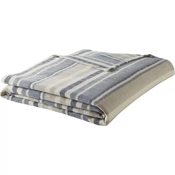 imageEddie Bauer  King Blanket Lightweight Cotton Bedding Home Decor for All Seasons Herringbone Chrome KingQueen Blue Stripe