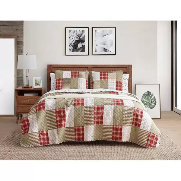 imageEddie Bauer  King Quilt Set Reversible Cotton Bedding with Matching Shams Home Decor for All Seasons Camano Island Red KingRedKhakiIvory Queen