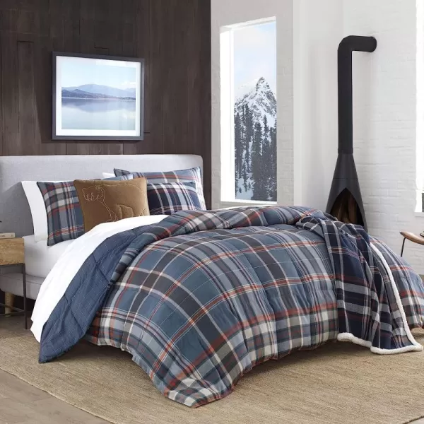 imageEddie Bauer  Queen Comforter Set Reversible Down Alt Bedding with Matching Shams Home Decor for Colder Months Shasta Lake Navy QueenTwin