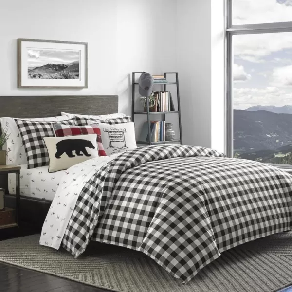 imageEddie Bauer  Queen Duvet Cover Set Cotton Reversible Bedding Buffalo Plaid Home Decor for All Seasons Black Check QueenBlack Check