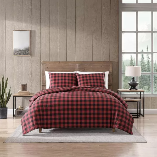imageEddie Bauer  Queen Duvet Cover Set Cotton Reversible Bedding Buffalo Plaid Home Decor for All Seasons Black Check QueenRedBlack