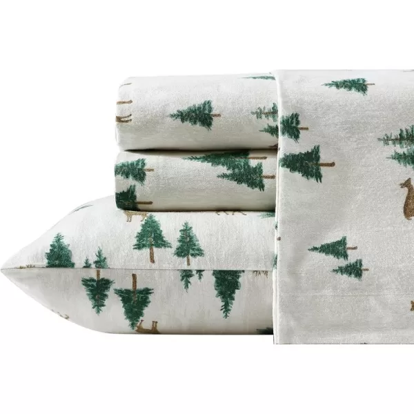 imageEddie Bauer  Queen Sheets Cotton Flannel Bedding Set Brushed For Extra Softness Cozy Home Decor Montlake Plaid QueenDeer Hollow GreenBeige Twin