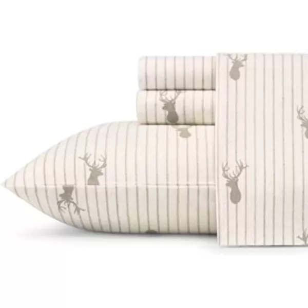 imageEddie Bauer  Queen Sheets Cotton Flannel Bedding Set Brushed For Extra Softness Cozy Home Decor Montlake Plaid QueenDeer Lodge Beige Queen