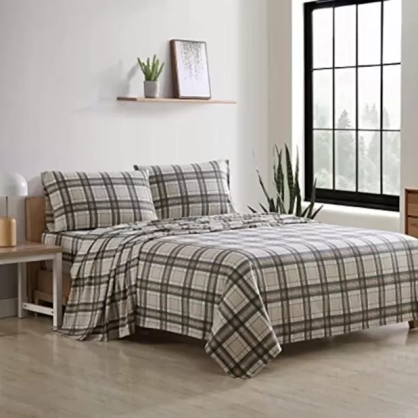imageEddie Bauer  Queen Sheets Cotton Flannel Bedding Set Brushed For Extra Softness Cozy Home Decor Montlake Plaid QueenEdgewood Plaid GreenBeige Queen