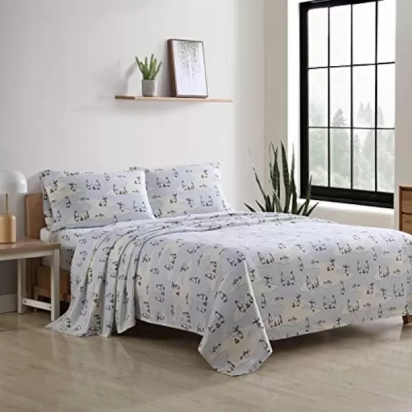imageEddie Bauer  Queen Sheets Cotton Flannel Bedding Set Brushed For Extra Softness Cozy Home Decor Montlake Plaid QueenSkating Penguin Light Blue Twin