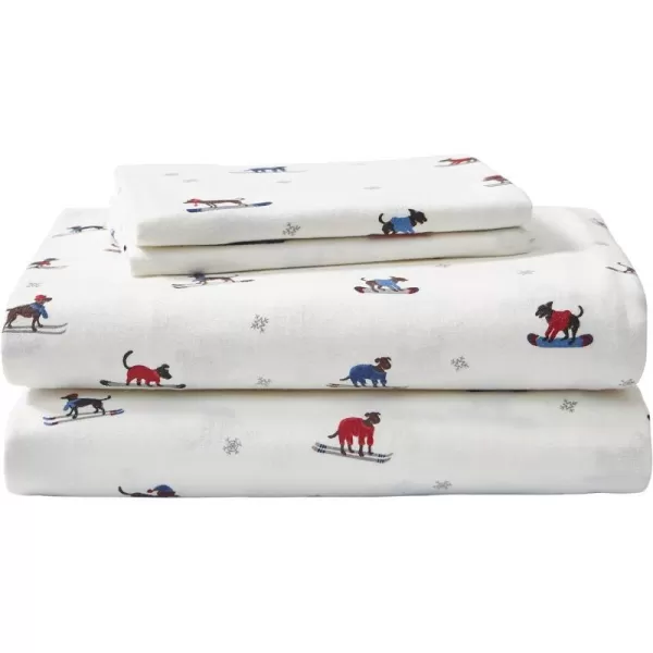 imageEddie Bauer  Queen Sheets Cotton Flannel Bedding Set Brushed For Extra Softness Cozy Home Decor Montlake Plaid QueenSki Patrol WhiteMulti Queen