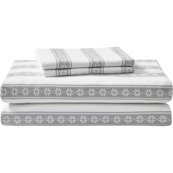imageEddie Bauer  Queen Sheets Cotton Flannel Bedding Set Brushed For Extra Softness Cozy Home Decor Montlake Plaid QueenSnowflake Fair Isle GreyWhite Queen