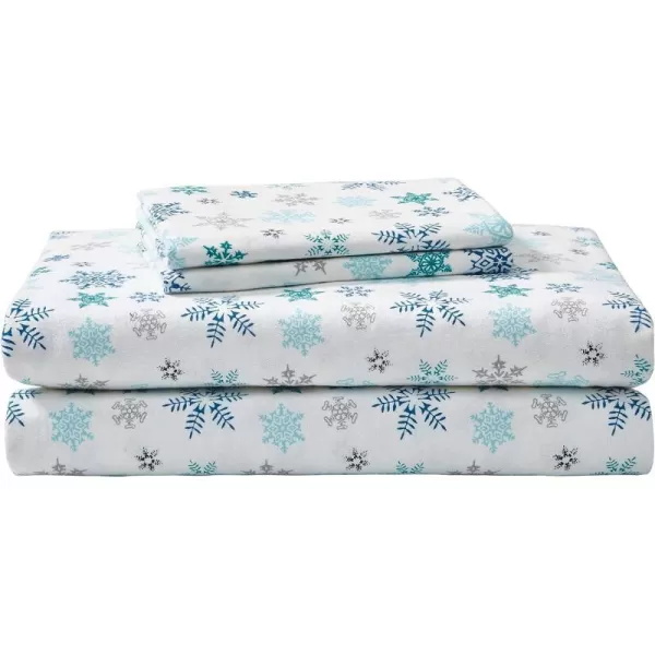 imageEddie Bauer  Queen Sheets Cotton Flannel Bedding Set Brushed For Extra Softness Cozy Home Decor Montlake Plaid QueenTossed Snowflake BlueWhite Full