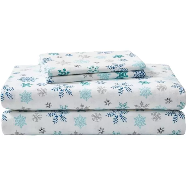 imageEddie Bauer  Queen Sheets Cotton Flannel Bedding Set Brushed For Extra Softness Cozy Home Decor Montlake Plaid QueenTossed Snowflake BlueWhite Queen