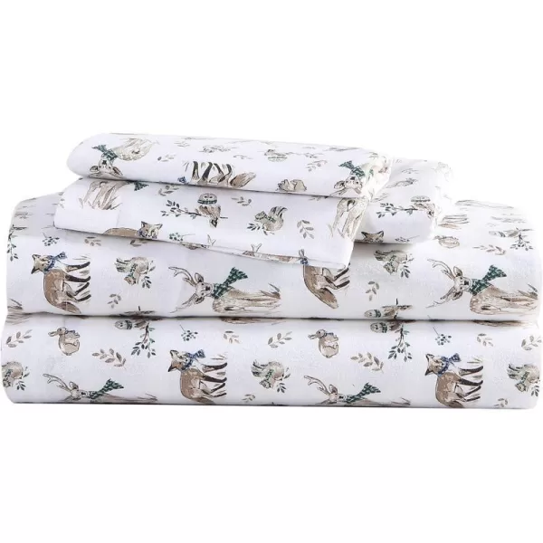 imageEddie Bauer  Queen Sheets Cotton Flannel Bedding Set Brushed For Extra Softness Cozy Home Decor Montlake Plaid QueenWoodland Friends BrownBlueWhite Twin