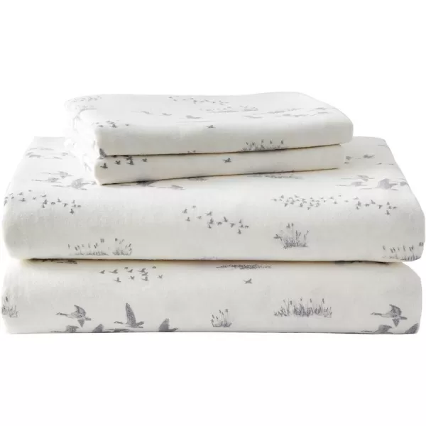 imageEddie Bauer  Queen Sheets Cotton Flannel Bedding Set Brushed for Extra Softness Cozy Home Decor Elk Grove Silver QueenGeese Meadow King US Standard Sheet Set