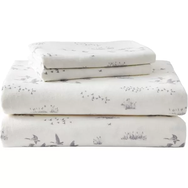 imageEddie Bauer  Queen Sheets Cotton Flannel Bedding Set Brushed for Extra Softness Cozy Home Decor Elk Grove Silver QueenGeese Meadow Twin Sheet Set