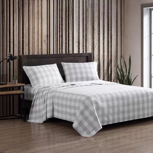 imageEddie Bauer  Queen Sheets Cotton Flannel Bedding Set Brushed for Extra Softness Cozy Home Decor Elk Grove Silver QueenLakehouse Plaid GreyWhite Full Sheet Set