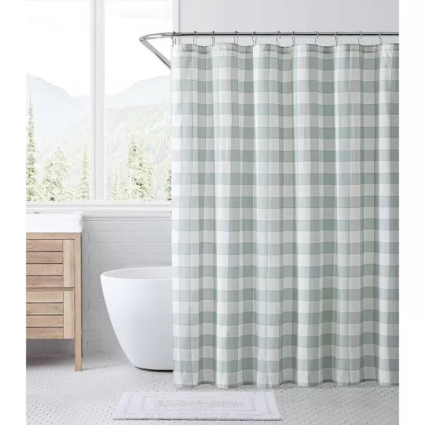 imageEddie Bauer  Shower Curtain Lightweight Cotton Bathroom Decor Buttonhole Top Cabin Plaid Green 72 x 72Cabin Plaid Green 72 x 72
