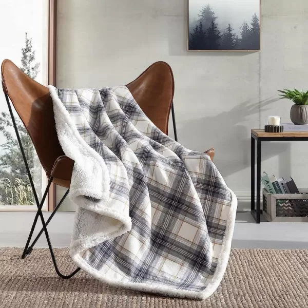 imageEddie Bauer  Throw Blanket Cotton Flannel Home Decor All Season Reversible Sherpa Bedding Edgewood Plaid Grey ThrowThrow Edgewood Plaid Grey