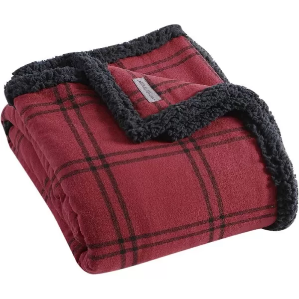 imageEddie Bauer  Throw Blanket Cotton Flannel Home Decor All Season Reversible Sherpa Bedding Kettle Falls GreyBlack ThrowThrow Kettle Falls Red