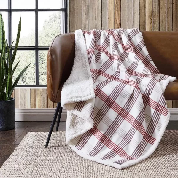 imageEddie Bauer  Throw Blanket Cotton Flannel Home Decor All Season Reversible Sherpa Bedding Union Bay Red ThrowUnion Bay Red