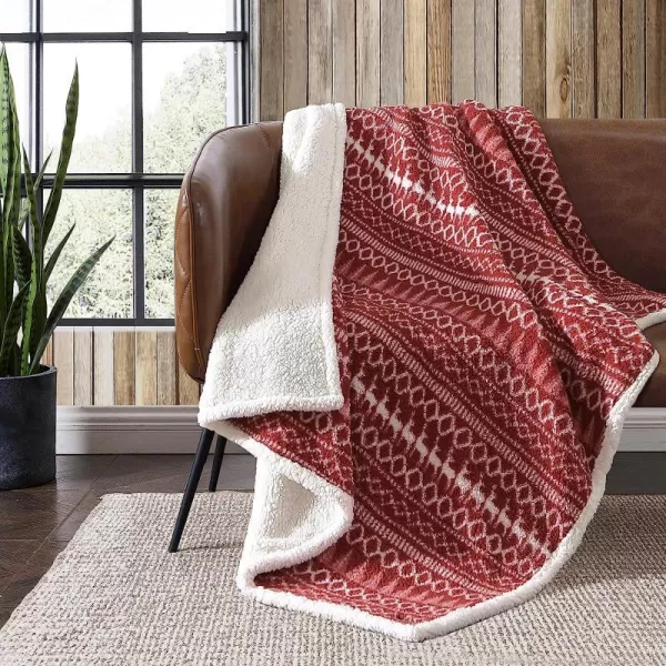 imageEddie Bauer  Throw Blanket Reversible Sherpa Bedding Warm amp Lightweight Home Decor for Colder Months Alpine Fair Isle ThrowAlpine Fair Isle RedWhite