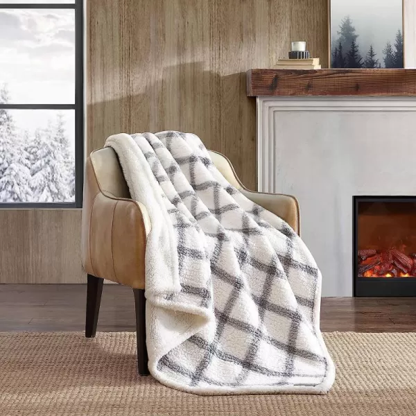 imageEddie Bauer  Throw Blanket Reversible Sherpa Bedding Warm amp Lightweight Home Decor for Colder Months Alpine Fair Isle ThrowBunkhouse Plaid GreyIvory